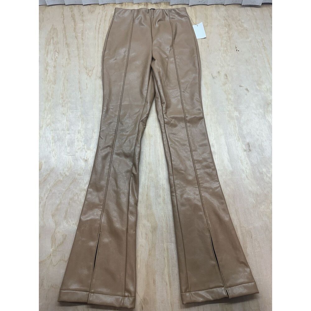 AFRM “I Surrender To Joy” Pants Vegan Leather Small Brown Flare‎ Leg S